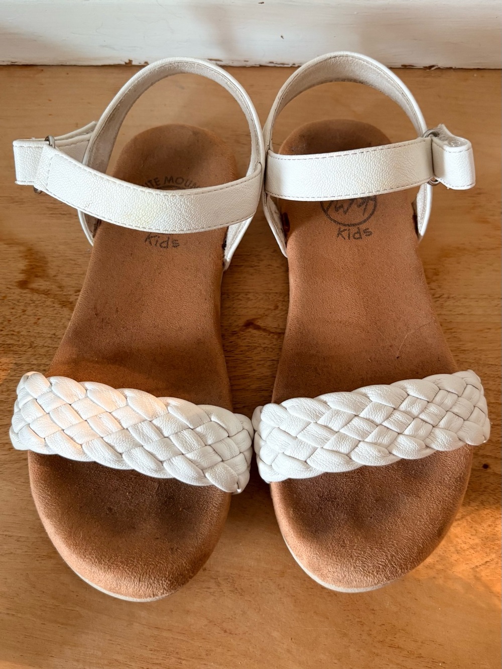 White Mountain Kids Sandal in White with Brown Footbed